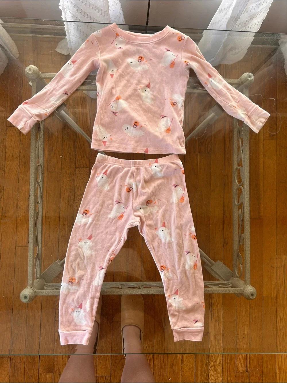 Girls Pink Halloween ghost Pajama Set 4 T